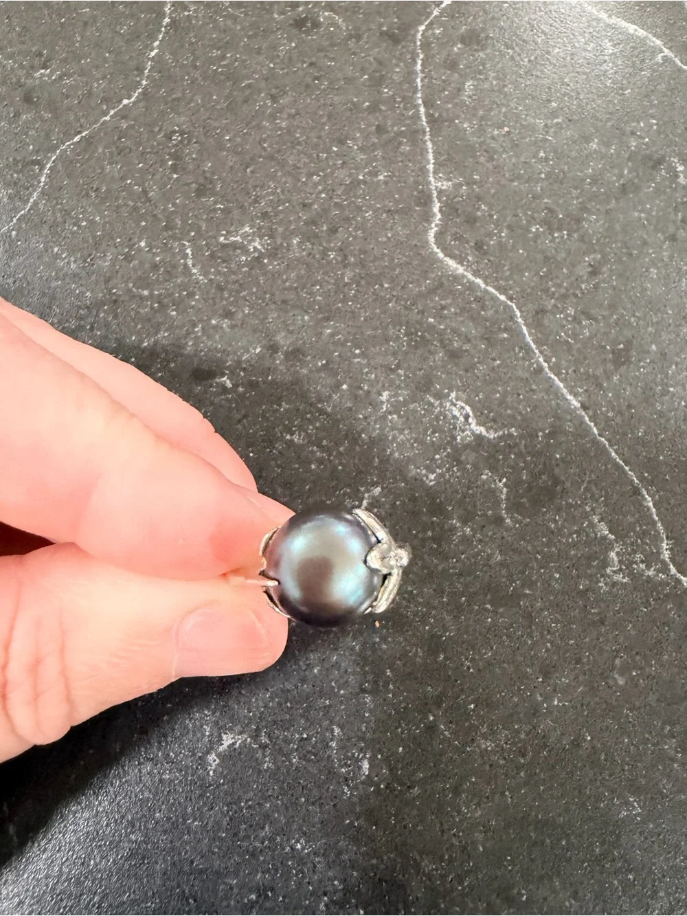 Sterling Silver Pearl Ring  with silver floral accent- Women Jewelry
